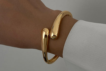 3Pcs Chunky Gold Bangle Bracelets Wide Wrist Cuff Stackable Jewelry Gift-Gold