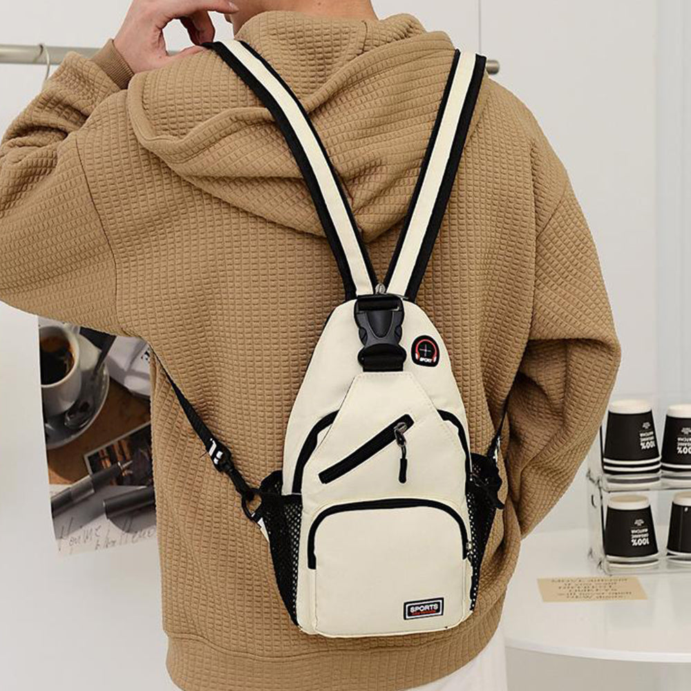 Water-resistant Travel Chest Pack Outdoor Shoulder Sling Bag Crossbody Bag with Earphone Hole White