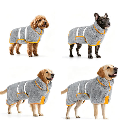 Pet Absorbent Bathrobe Dog Drying Towel Coat Soft Bath Wrap Pajamas-Grey