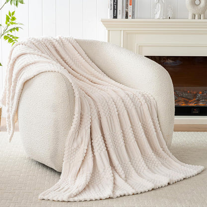Soft Fluffy Fleece Throw Blanket for Sofa Couch Bed Living Room All Season Cozy-Beige