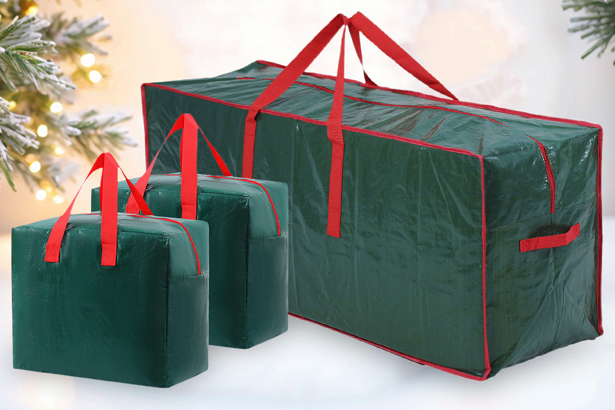 3Pcs Large Christmas Tree Storage Bags Waterproof with Handles and Zipper-Green