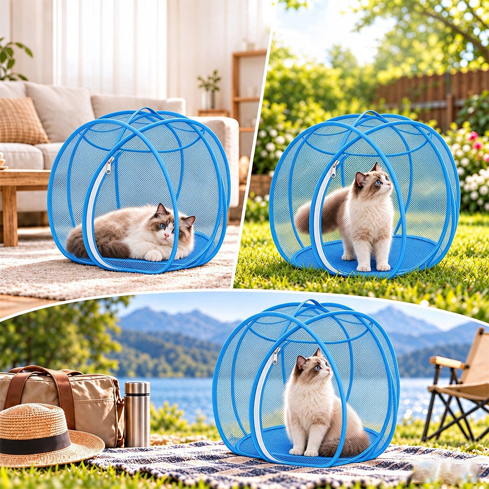 Cat Hamster Ball for Outside Rolling Cat Enclosure Pop Up Playpen - Blue