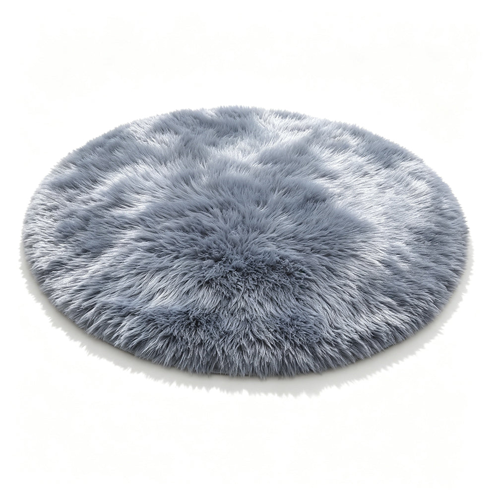 Round Plush Area Rug Soft Fluffy Non Slip Carpet-Grey
