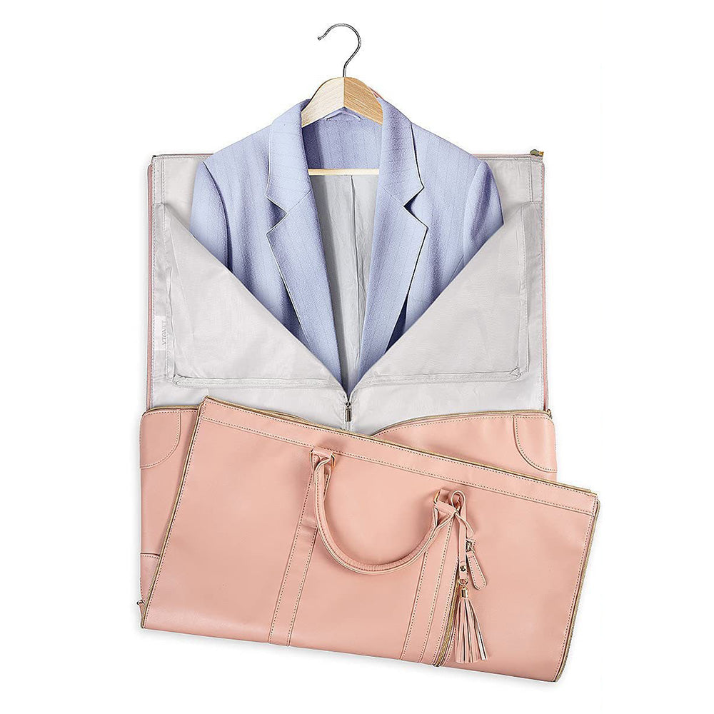 Water-Resistant Garment Duffle Bag Duffle Bag PU Leather Travel Bag -Pink