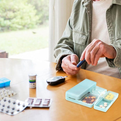 7-Compartment Folding Pill Case Portable Travel Daily Pill Organizer Blue