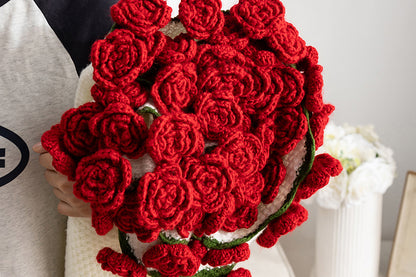 Handmade Knitted Flowers Rose Bouquet Blanket Knitted Throw Blanket -Red Camellia