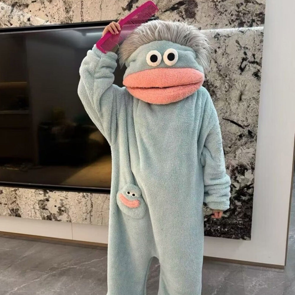 Plush Monster Onesie Pajamas Soft Funny Cartoon Costume Loungewear-Blue