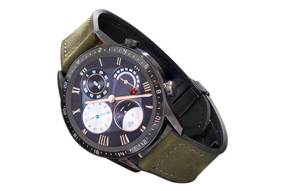 Attractive Leather Watch Band Genuine Leather Strap For Samsung Huawe-Dark Green