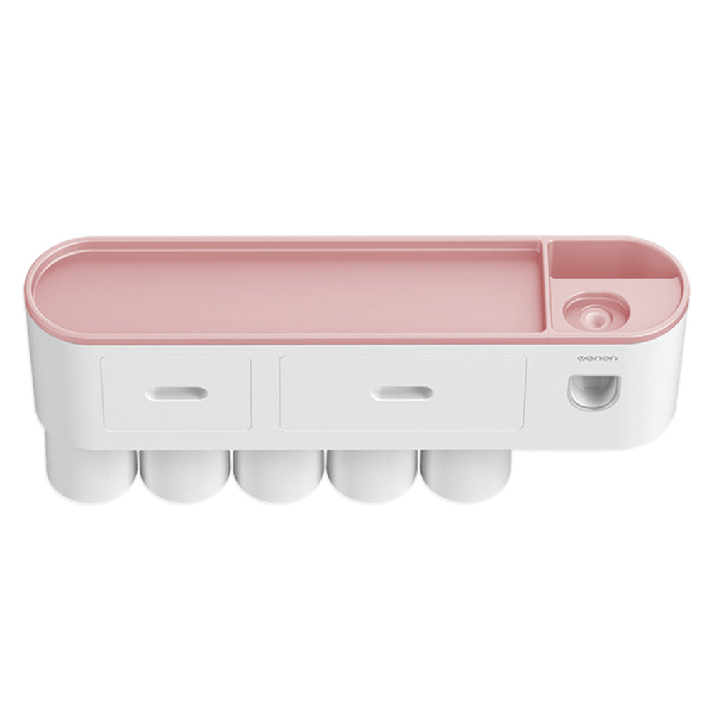 Wall Mounted Toothbrush Holder for Bathroom Automatic Toothpaste Dispenser Kit-Pink