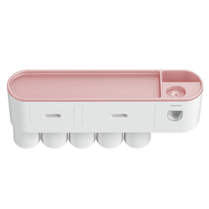 Wall Mounted Toothbrush Holder for Bathroom Automatic Toothpaste Dispenser Kit-Pink