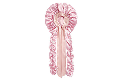 Double Layer Satin Sleep Cap for Long Hair Braids and Natural Hairstyles - Pink