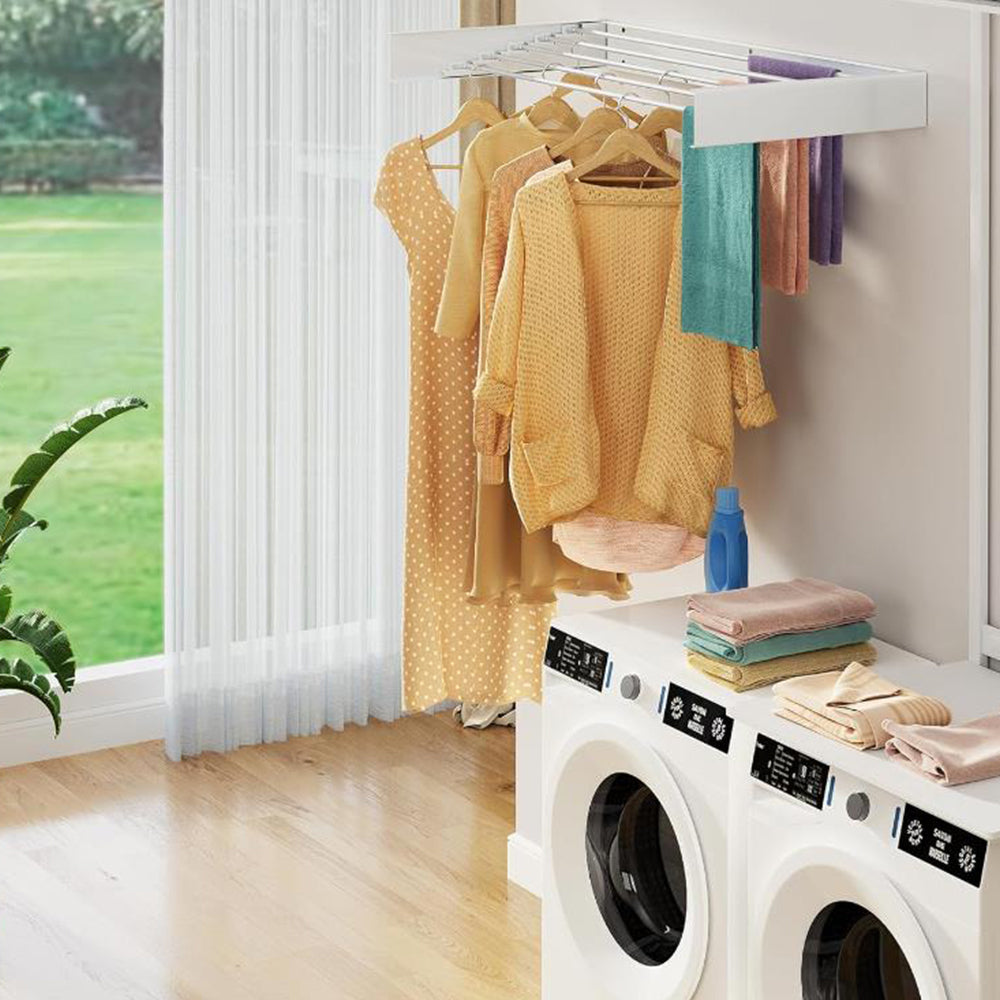 Wall Mounted Foldable Laundry Drying Rack Adjustable Clothes Drying Rack White