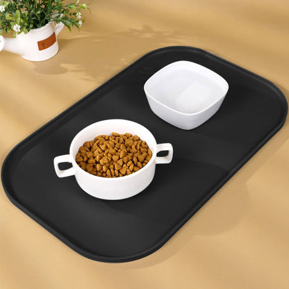 Silicone Pet Feeding Mat Raised Edge Anti-Spill Washable Non-Slip Placemat-Black