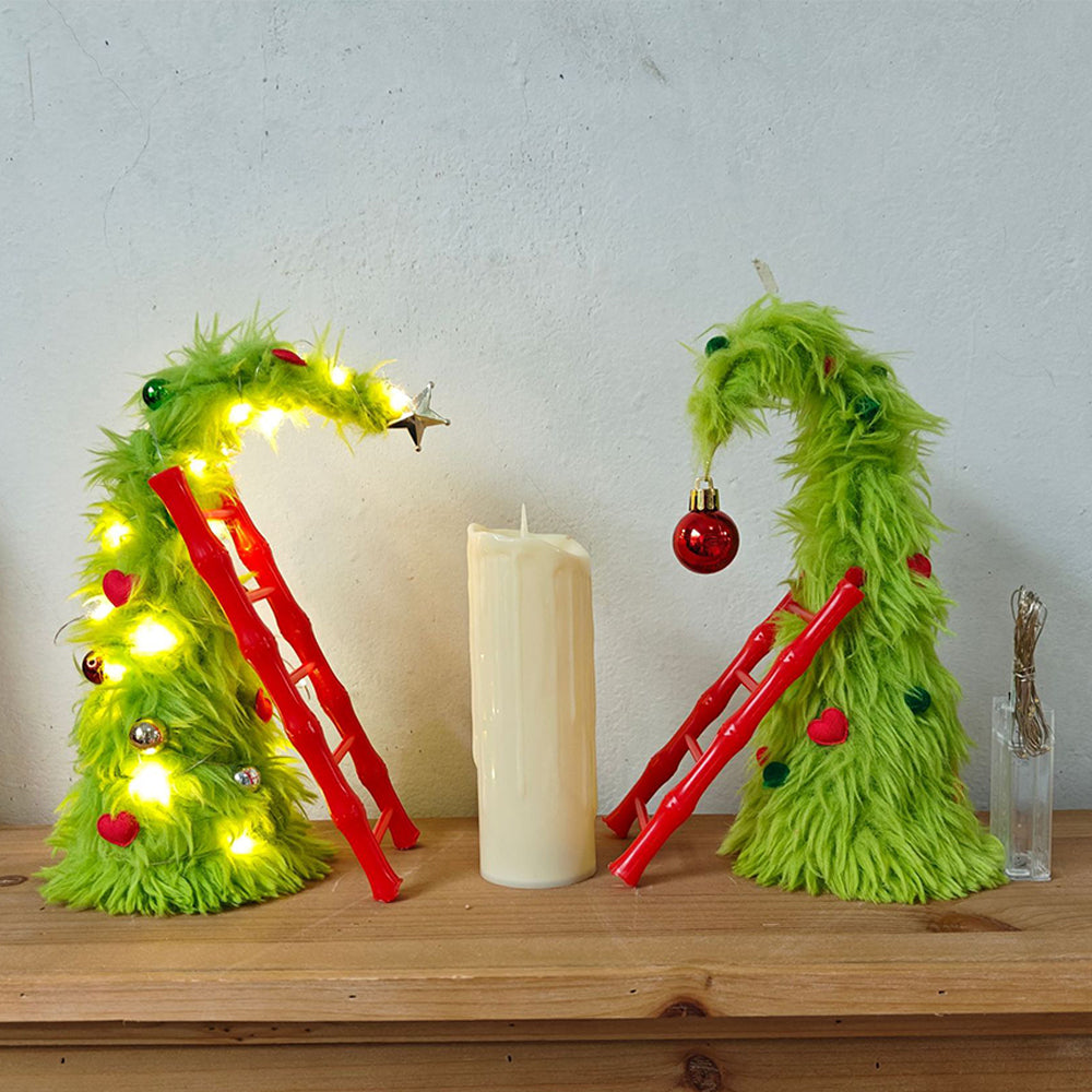 2 Piece Bendable Desktop Christmas Tree with Lights and Mini Ladder