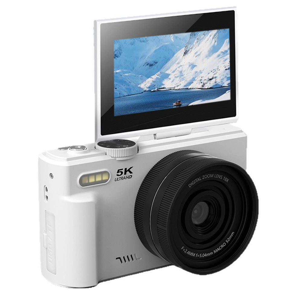 5K Digital Camera with 180-degree Flip Screen Autofoucs Vlogging Camera for YouTube -White