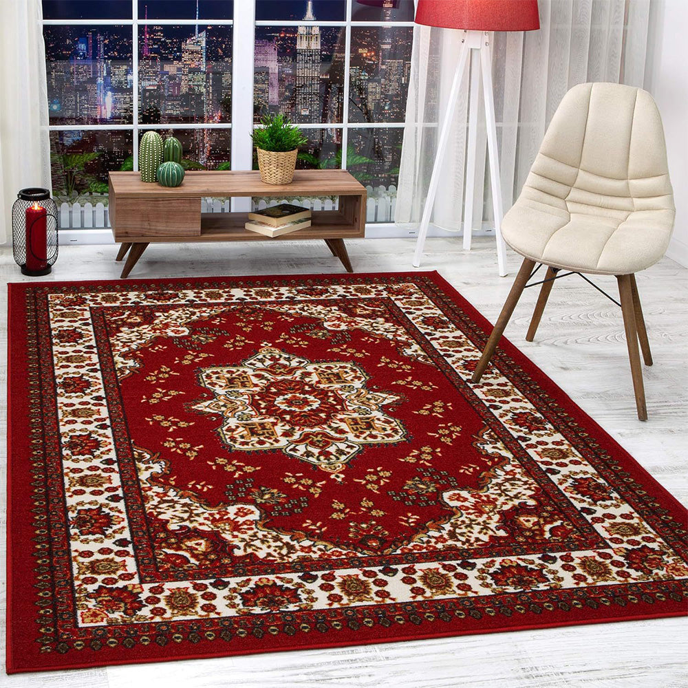 Crystal Velvet Vintage Boho Rug Non-Slip Floor Carpet for Bedroom Dining Room-Red