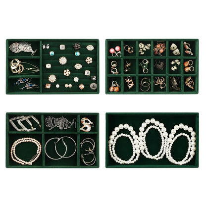 4pcs Stackable Jewelry Organizer Boxes Set for Earrings Rings Necklaces Bracelets-Green