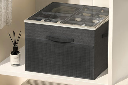 Shoe Organizer Foldable Shoe Storage Containers with Dividers and Lid-Blakc