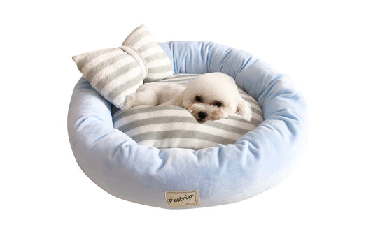 Small Calming Dog Bed for Dogs Puppy Round Washable Pet Donut Bed For Cat-Blue