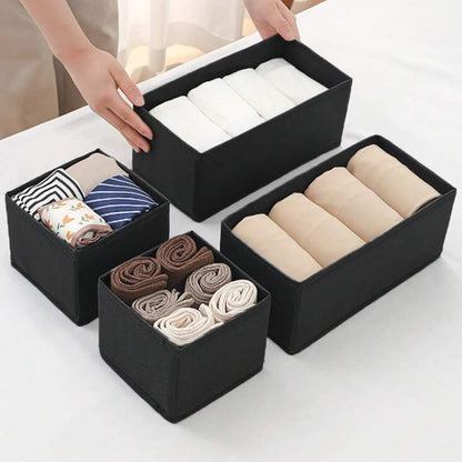 6Pcs Foldable Drawer Organiser Set Underwear Bra Sock Storage Boxes Black