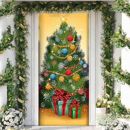 Christmas Door Cover Background Cloth Porch Backdrop Banner for Home Holiday Party Decoration Style 4