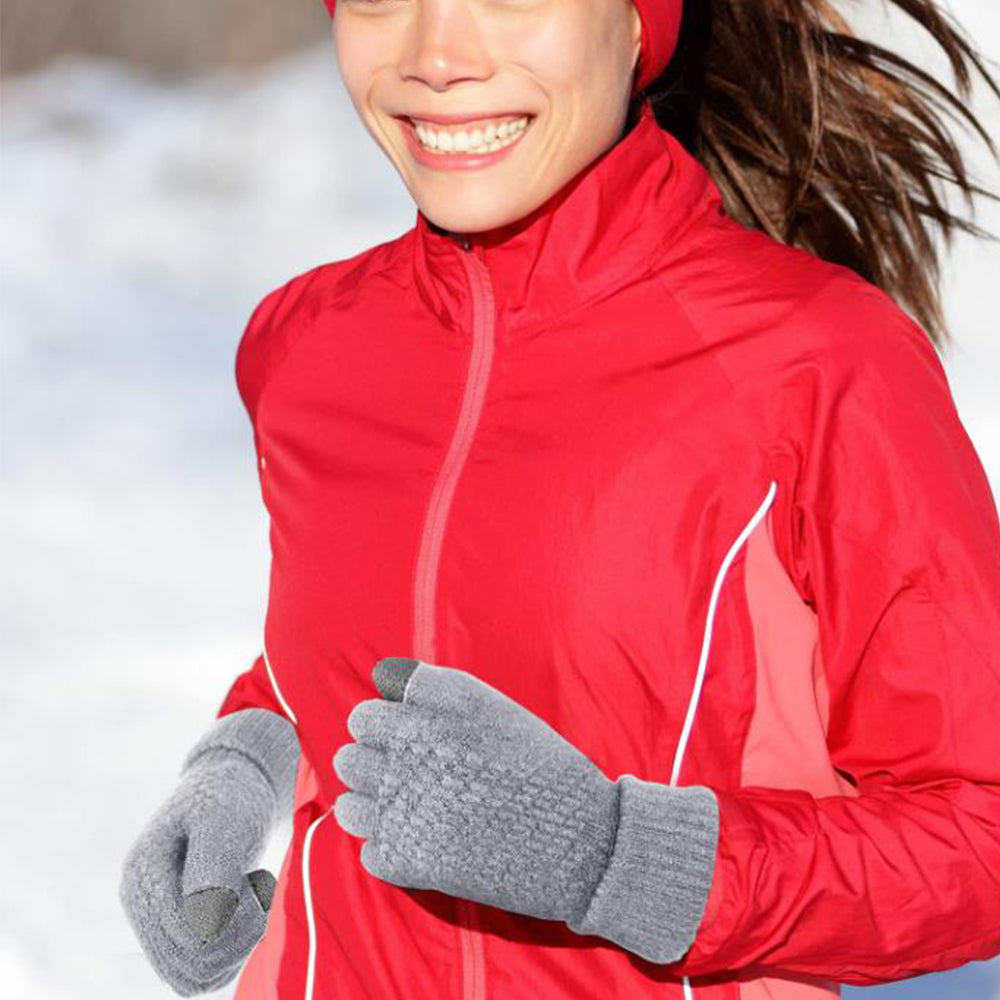 Pair of Winter Thermal Warm Gloves Touchscreen Sports Knit Gloves Grey