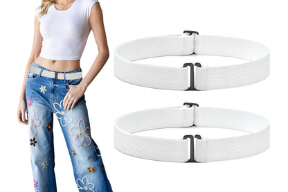 2Pcs Women Adjustable Stretch Belt Invisible Elastic Waistband for Pants Jeans Dresses-White