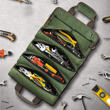 Portable Roll Up Tool Bag Hardware Repair Tool Organizer for Electrician Mechanic Green