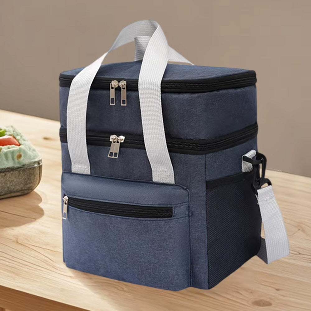 Double Layer Insulated Lunch Bag ââ‚?Portable Cooler Food Tote Navy Blue