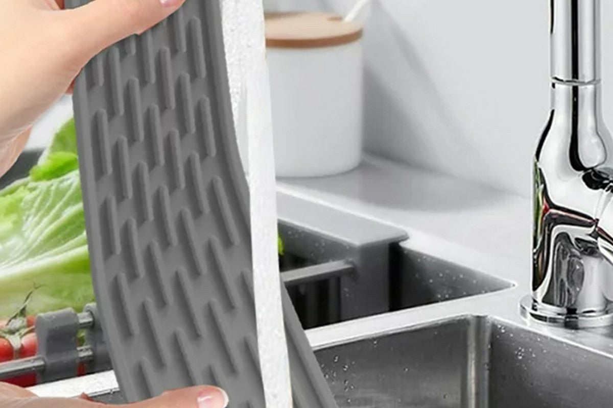 Sink Silicone Faucet Mat Sink Drain Drip Protection Pad for Kitchen-Grey