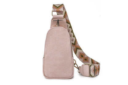 PU Leather Crossbody Sling Bag Multipurpose Chest Bag for Women-Pink