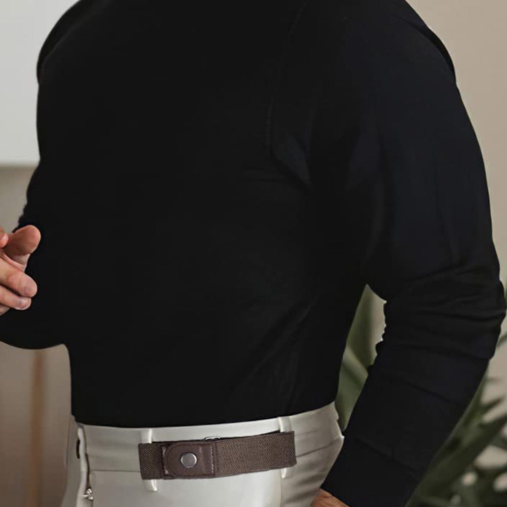 2Pcs Elastic Side Buckle Belt for Jeans Pants Unisex Adults Adjustable Waistband Stretch-Coffee