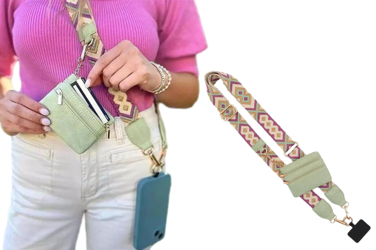 Phone Strap With Zippered Wallet Pouch Adjustable Phone Strap Crossbody Phone String-Colour Mixture