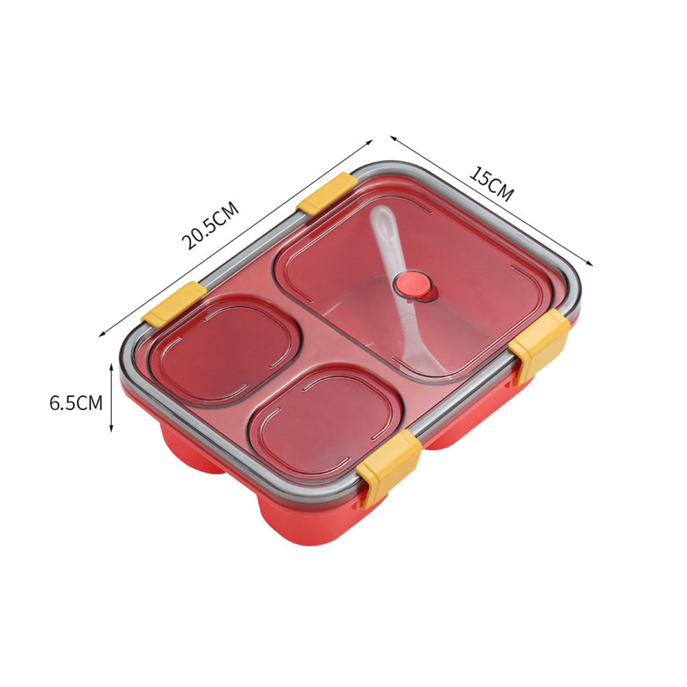 Portable 3-Compartment Microwaveable Lunch Box Bento Box with Cutlery Red