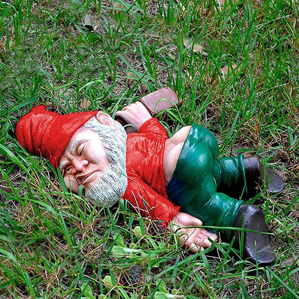 Funny Drunk Dwarf Figurine Garden Gnome Statue Patio Yard Lawn Ornament Decor Red