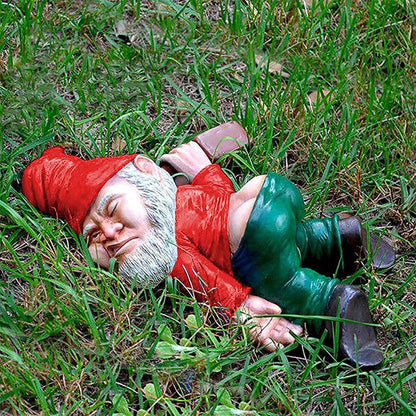 Funny Drunk Dwarf Figurine Garden Gnome Statue Patio Yard Lawn Ornament Decor Red