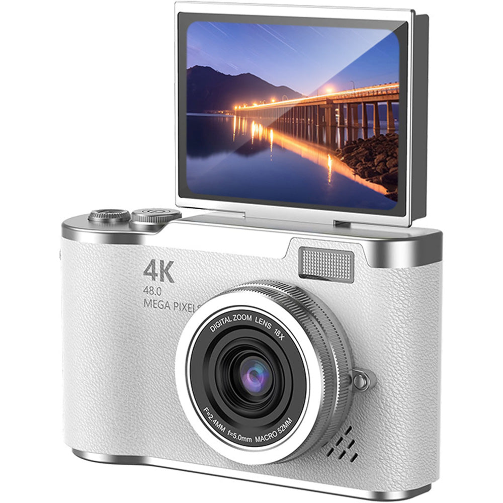 HD 1080P Retro Digital Camera with 2.4-inch Flip Screen for Photos & Video White