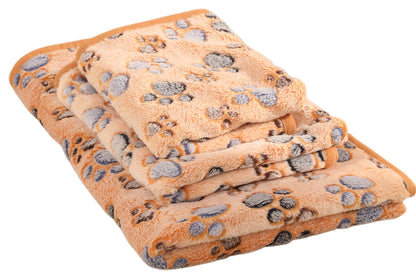 107x75cm Fluffy Fleece Dog Blanket Mat Paw Print Puppy Kitten Throw Blanket -Brown
