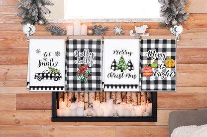 4Pcs Set Christmas Kitchen Towels Grinch Hand Inspirited Towel Merry Christmas Decorative Xmas Absorbent Dish Towels-Style 3