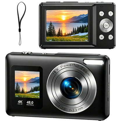 4K Digital Camera Dual Screen Selfie Camera for Vlogging - Black