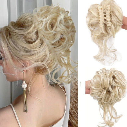 Wavy Bun Hairpiece Clip In Hair Extension Claw Clip Messy Fluffy Hair Piece - Gold