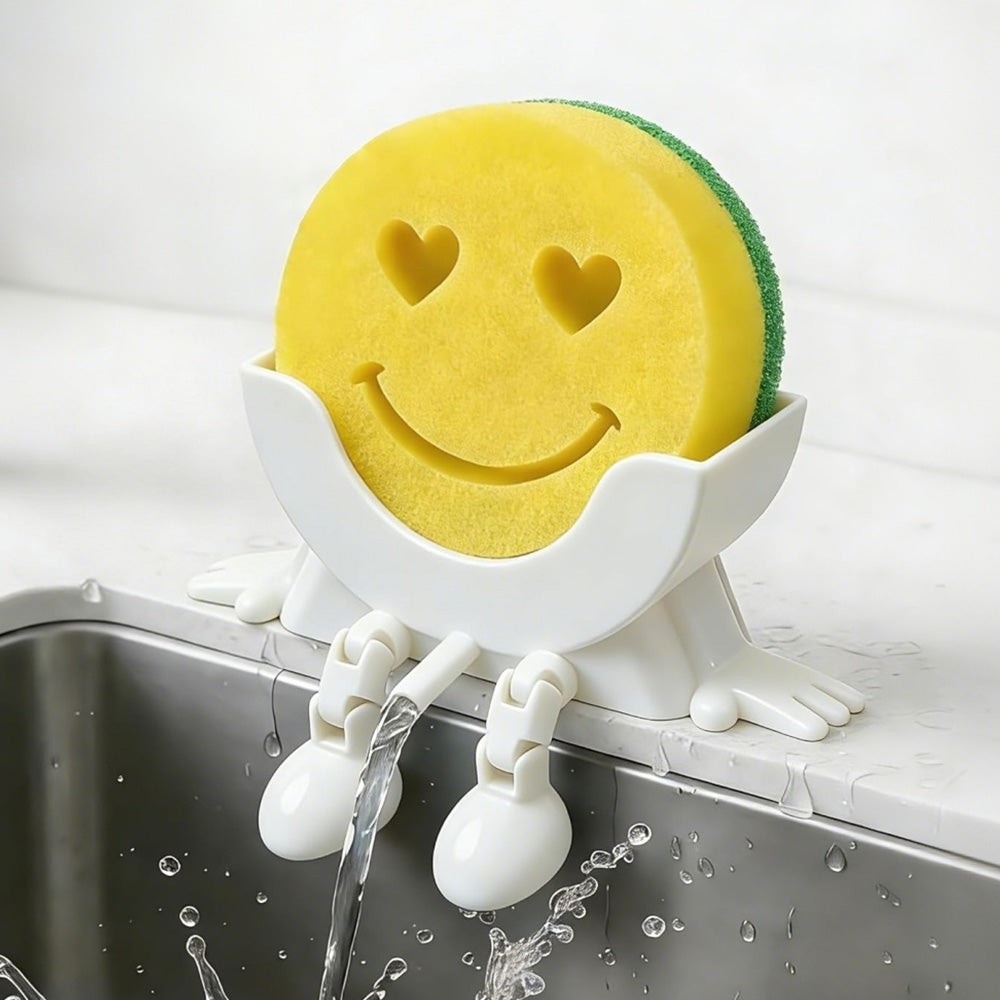 2Pcs Smiley Face Sponge Holder Sink Drain Rack for Sink Edge-white