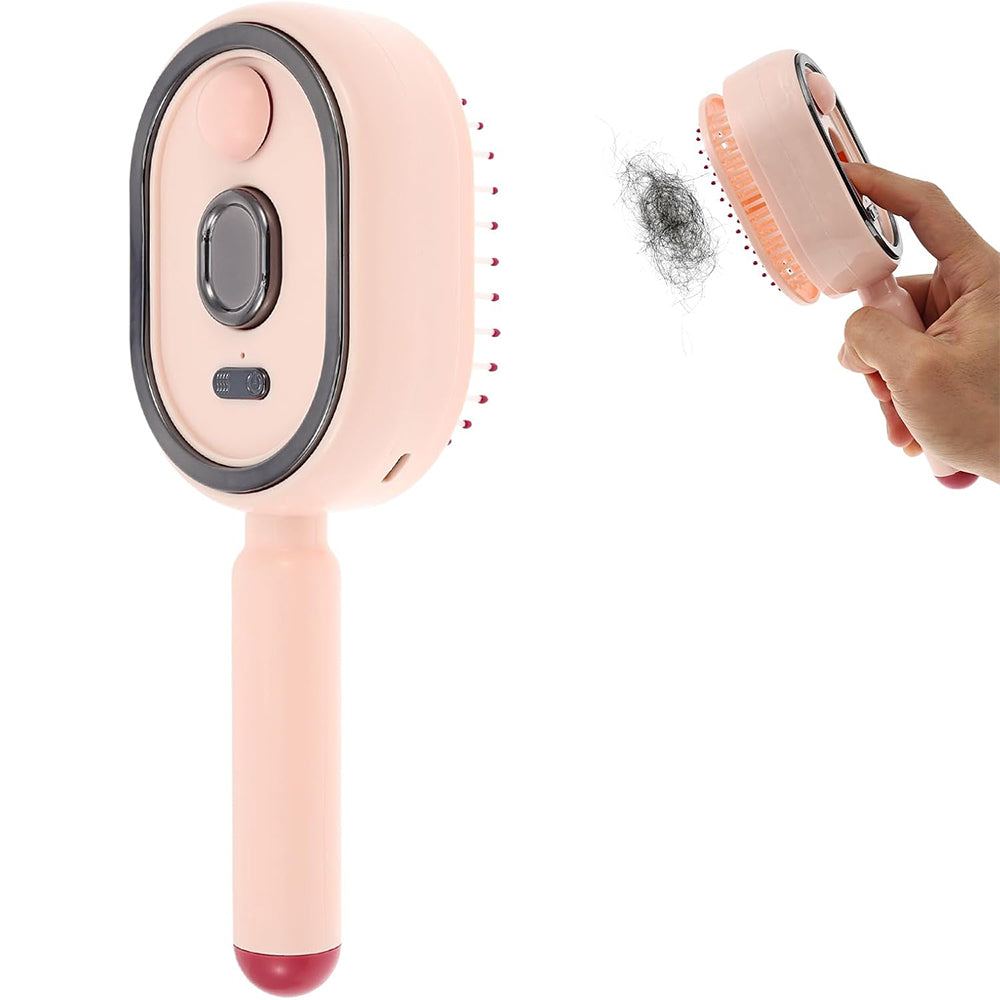 Electric Steam Hair Brush Mist Spray Cushion Comb for Smoothing Frizz-Pink