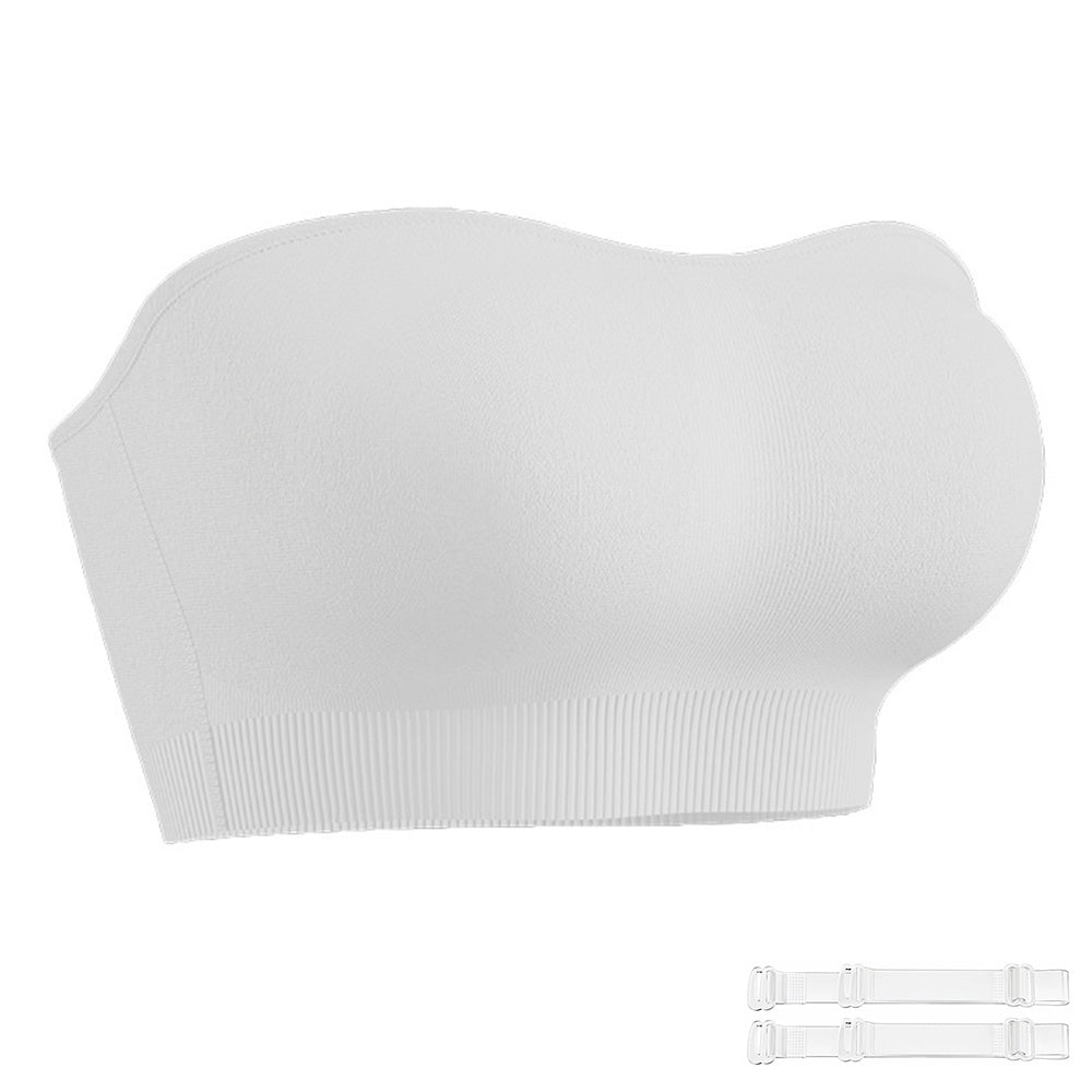 Women Strapless Wirefree Bandeau Bra-White