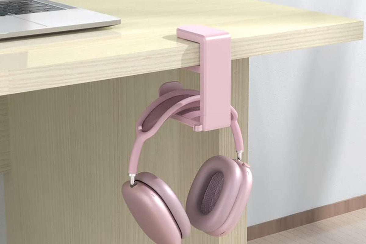 Headset Holder Headphone Hook Rotating Arm Under Desk Headphone Hanger -Pink