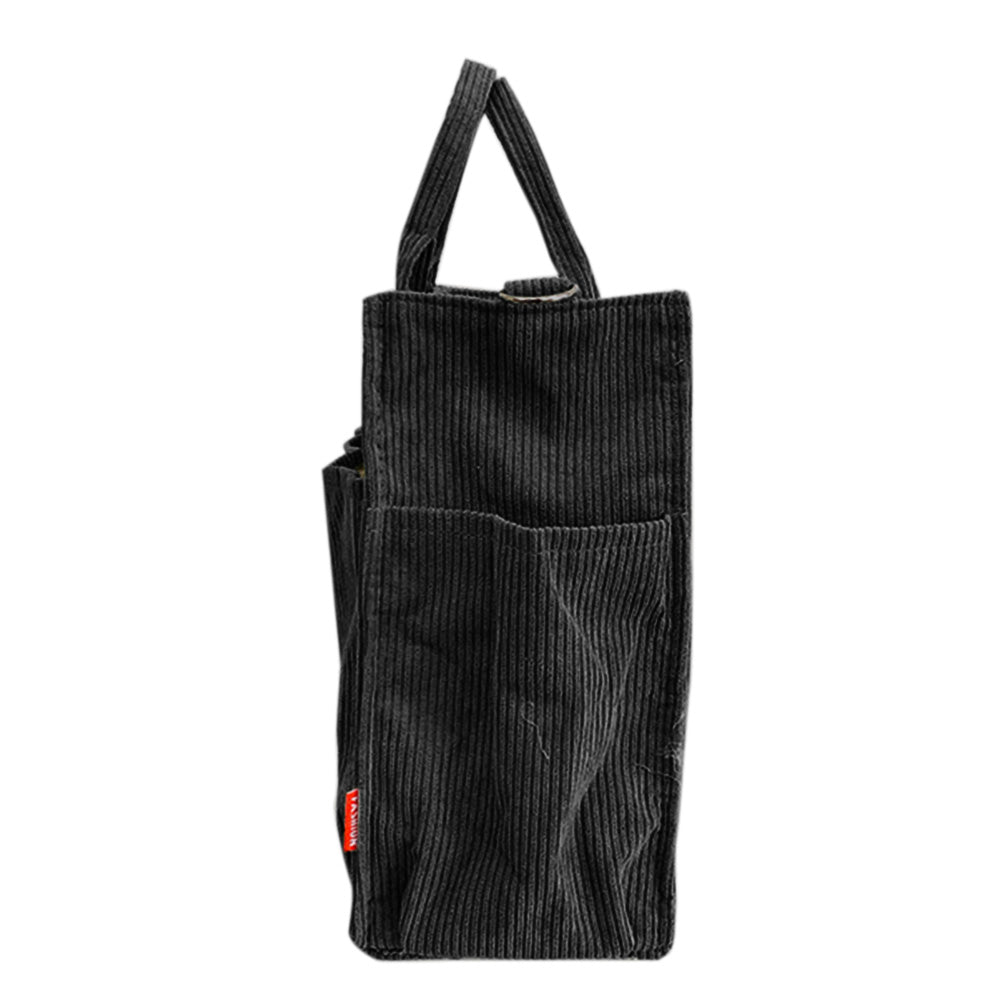 Corduroy Tote Bag Zipper Shoulder Bag Corduroy Crossbody Bag Square Handbag-Black