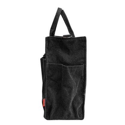 Corduroy Tote Bag Zipper Shoulder Bag Corduroy Crossbody Bag Square Handbag-Black