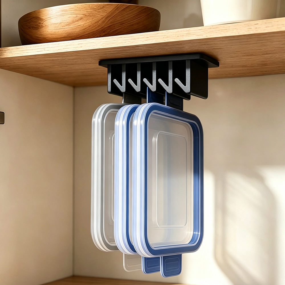 2 Pack 5 Slots Kitchen Under Cabinet Food Container Lid Organizer Storage Black