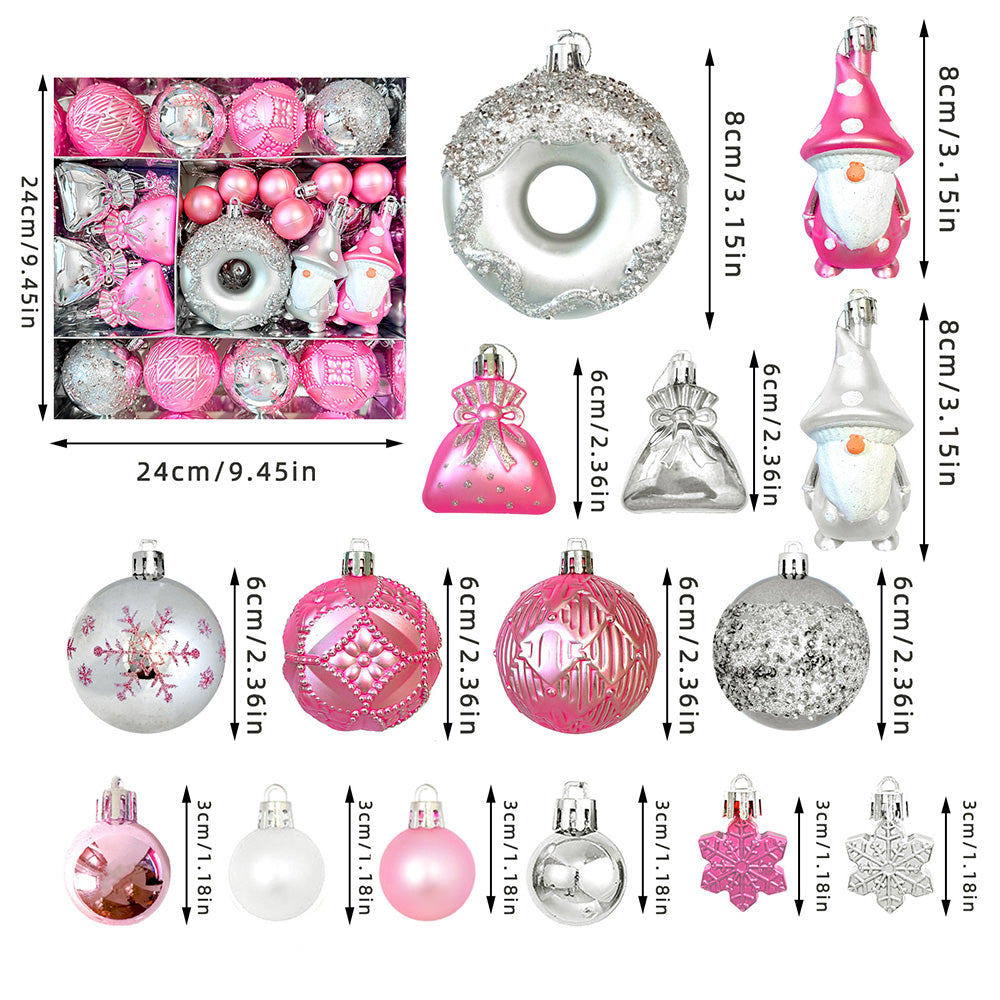 60 Piece Christmas Donut Santa Gnome Ball Hanging Ornament Set - Pink