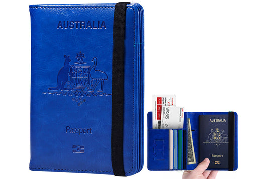 RFID Blocking Passport Wallet Water Resistant Travel Document Organizer -Royal Blue
